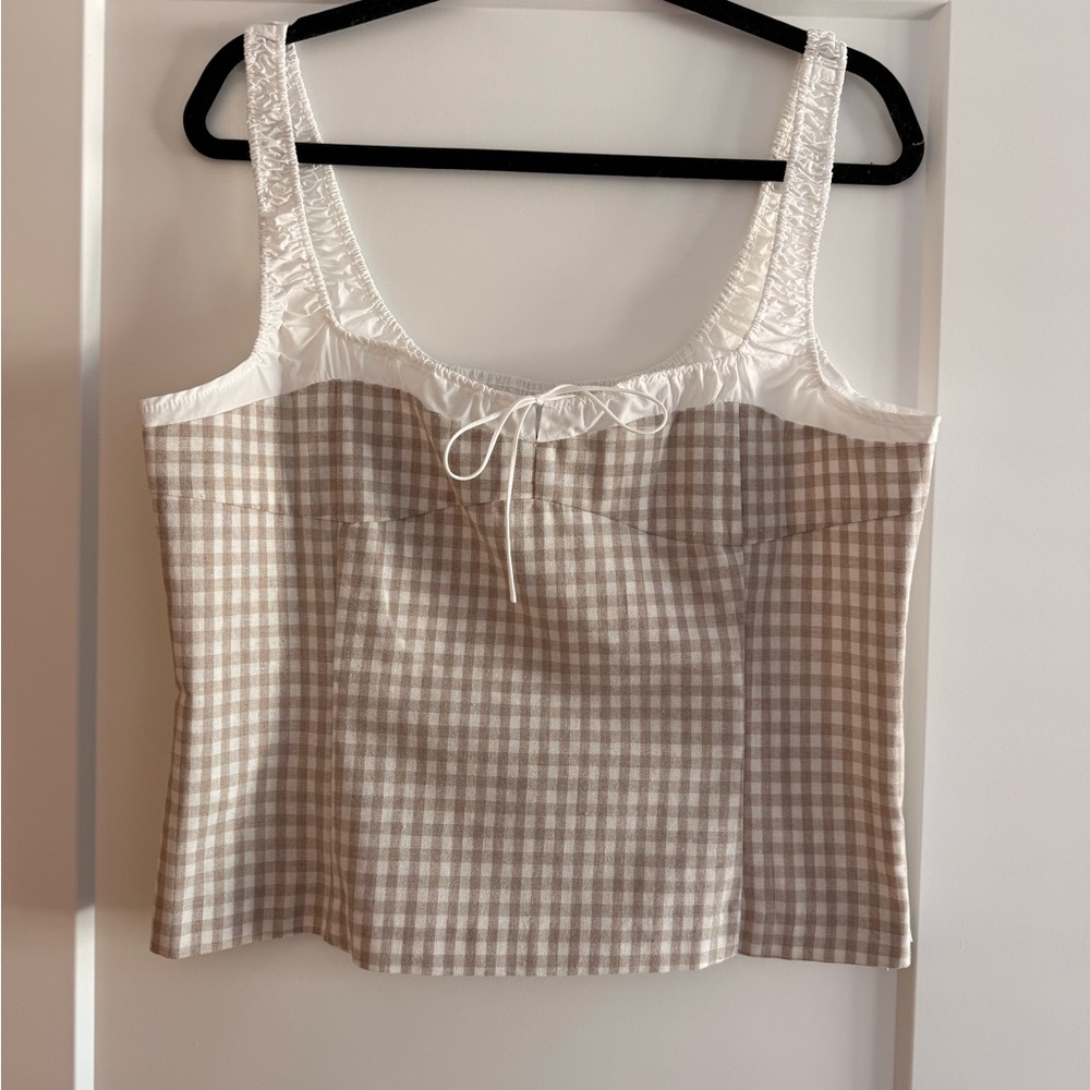 Elodie Beige and White Checkered Top